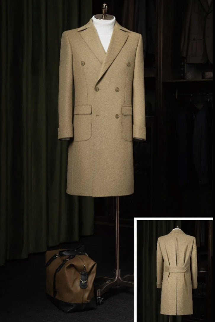 Tan Wool and Cashmere Double Breasted Overcoat Style DBU9075