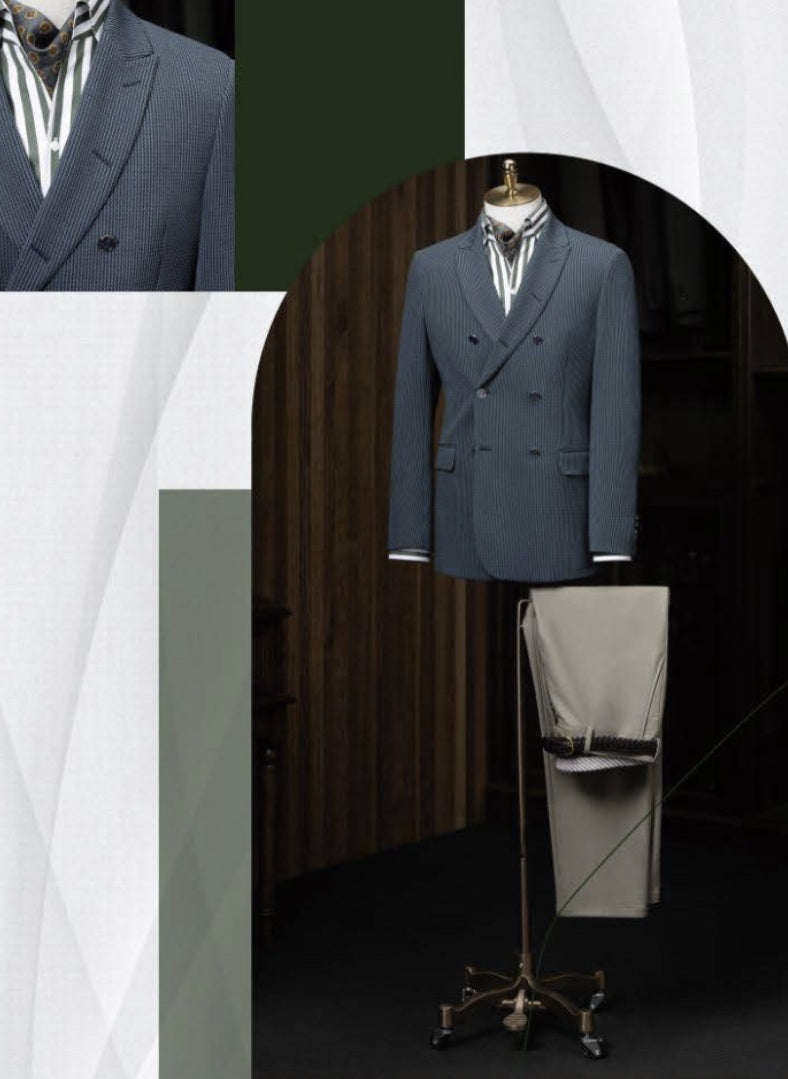 Teal Casual Double Breasted Jacket / Plus Stone Trousers