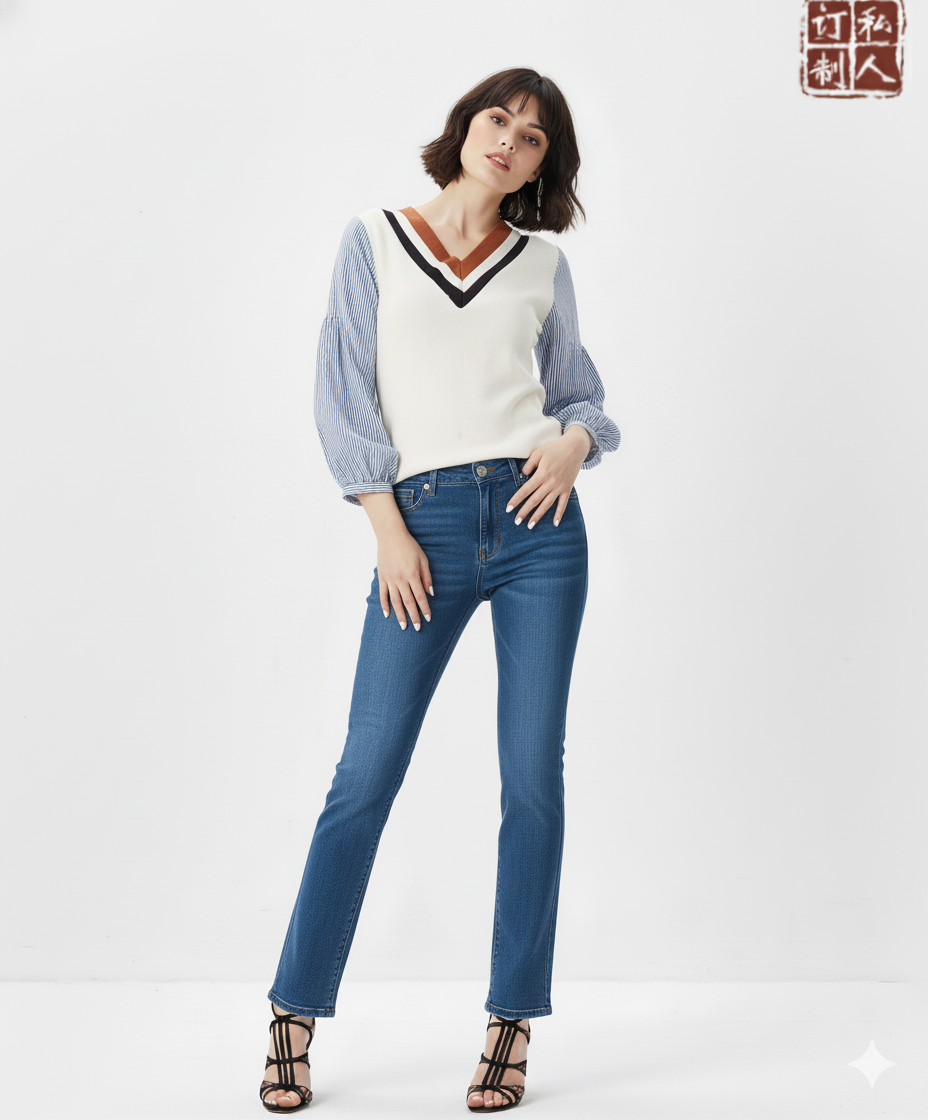 Women's Bespoke Japanese Selvedge Medium Blue Denim Stretch Jean Style No ZGA0010