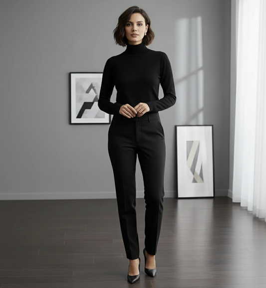 Women's Black Roll Neck 10% Cashmere 90% Wool/ Plain Knit