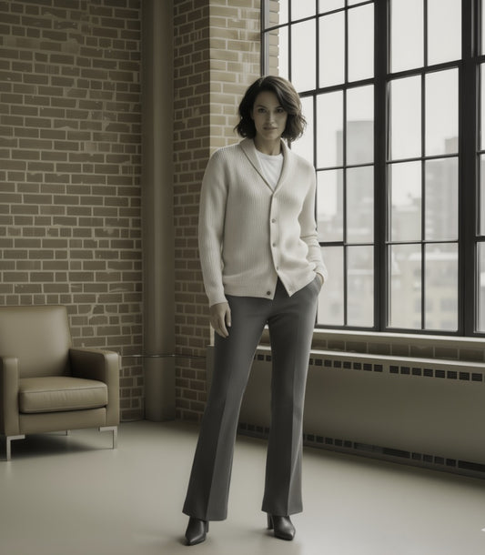 Women's Ivory Shawl Lapel 100% Cashmere Cardigan