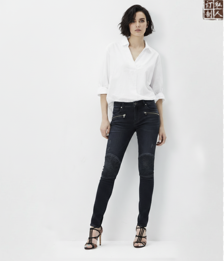 Women's Special Edition Japanese Selvedge Fitted Denim Biker Destruction Jeans Dark Navy