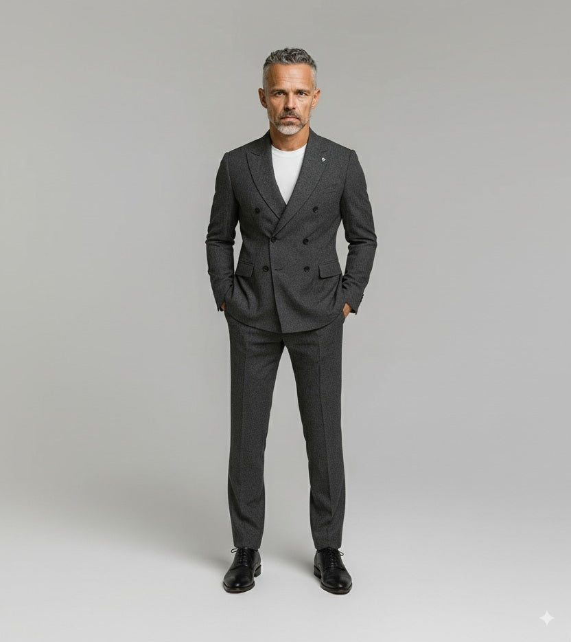 Dark Grey Textured Casual Double Breasted Jacket / Plus Matching Trousers Style No DBU5196