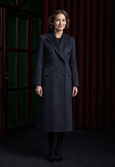 Black Wool Double Breasted /Women's Evening Coat / Style No DBU9078