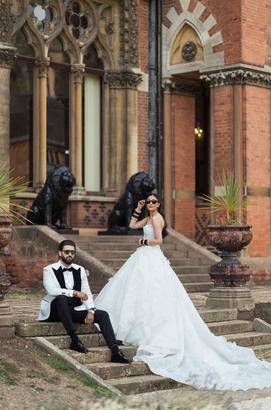 Nico & Sunni’s Elegant Wedding Style: A Bespoke Black & White Suit by A Hand Tailored Suit