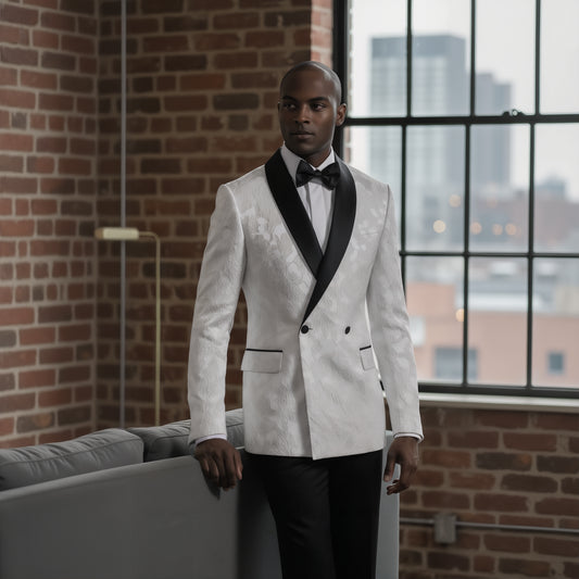Tuxedo White/ Black Brocade Jacket / Style Number J39151/200