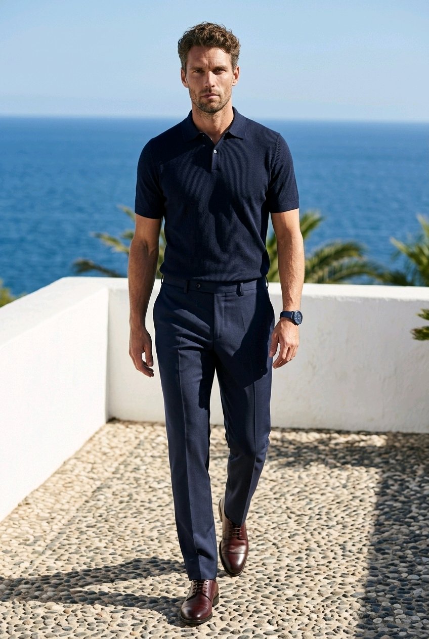Dark Navy / Bespoke Cotton Short Sleeved Polo Shirt/ 100% Cotton