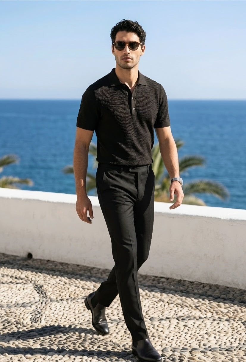 Brown Bespoke Cotton Short Sleeved Polo Shirt/ 100% Cotton