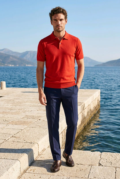 Bright Red / Bespoke Cotton Short Sleeved Polo Shirt/ 100% Cotton