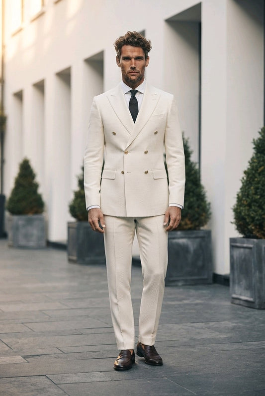 2pc Ivory Double Breasted/ Two Piece Suit Italian Pure Wool Super 110'S