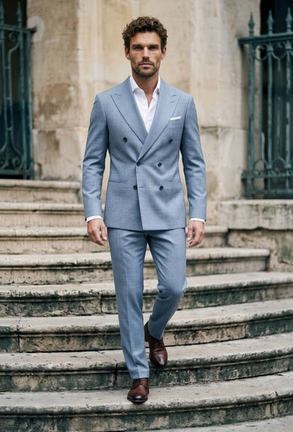 2pc Medium Grey Double Breasted/ Two Piece Suit Italian Bamboo