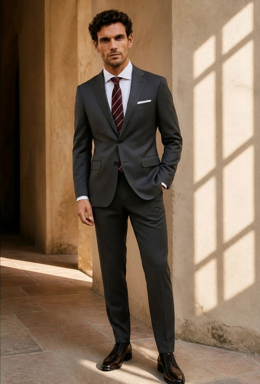 Classic 2pc English Wool Dark Charcoal Grey Two Piece Suit