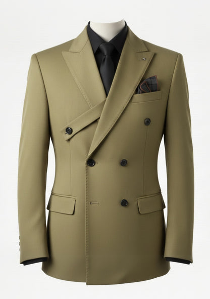 2pc Beige Double Breasted Tuxedo Jacket and Black Formal Trousers / Italian Pure Wool Super