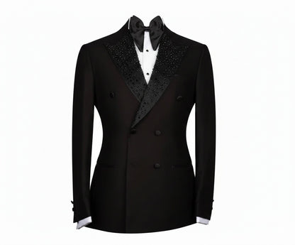 2pc Black Double Breasted Tuxedo Jacket and Black Formal Trousers 