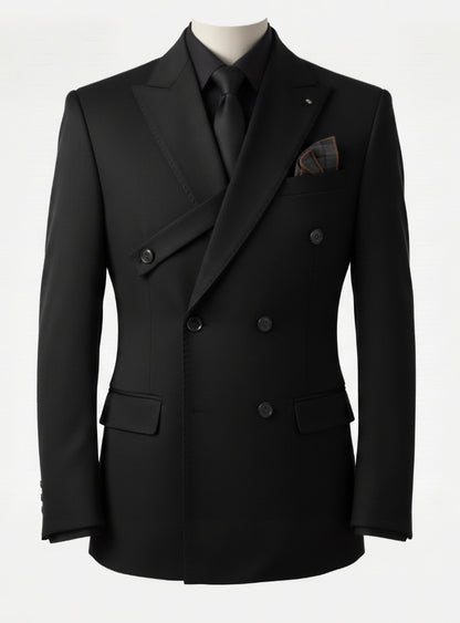 2pc Black Double Breasted Tuxedo Jacket and Black Formal Trousers / Italian Pure Wool Super