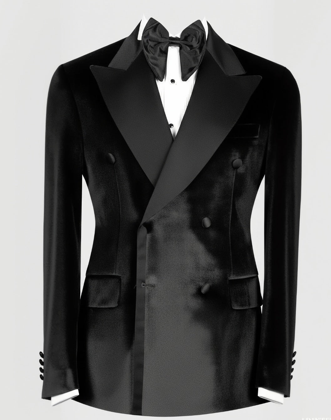 2pc Black Velvet Double Breasted Tuxedo Jacket and Black Formal Trousers / Italian Pure Wool