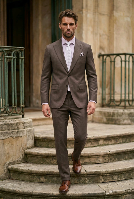 2pc Brown Check Single Breasted Jacket / Plus Brown Check Matching Trousers
