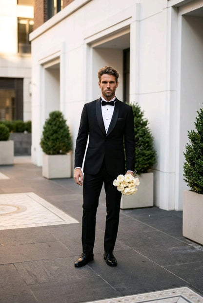 2pc English Pure Wool Black Evening Suit Super 110's Two Piece Suit