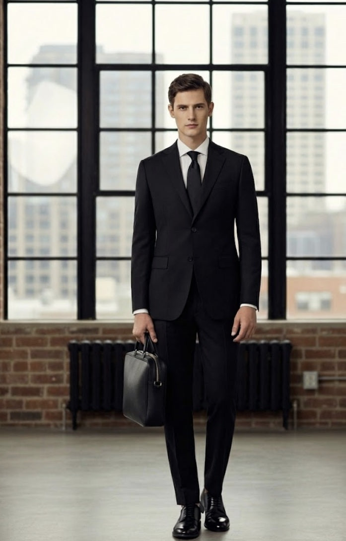 2pc English Pure Wool Black Super 110'S Two Piece Suit
