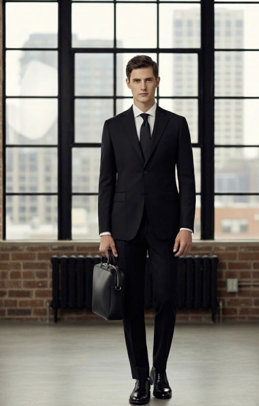 2pc English Pure Wool Black Super 110'S Two Piece Suit