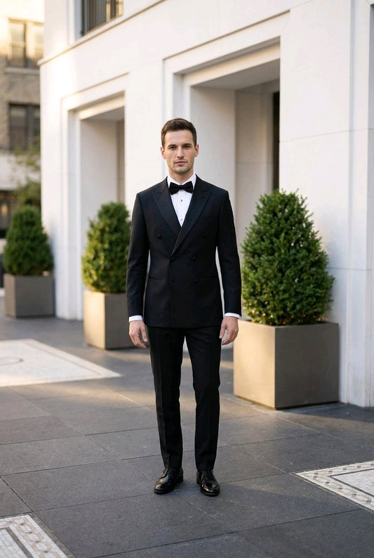 2pc English Pure Wool DB 3+2 Black Evening Suit Super 110's Two Piece Suit