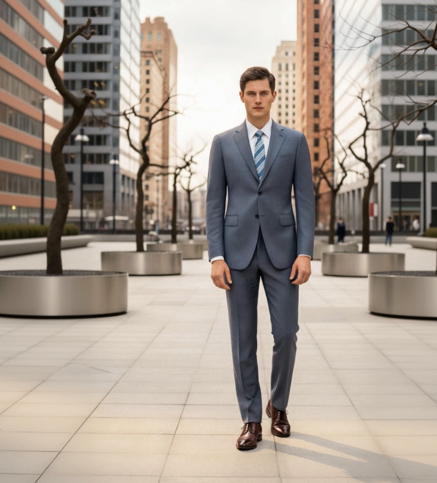 English Wool Medium Grey Super 120'S Two Piece Suit