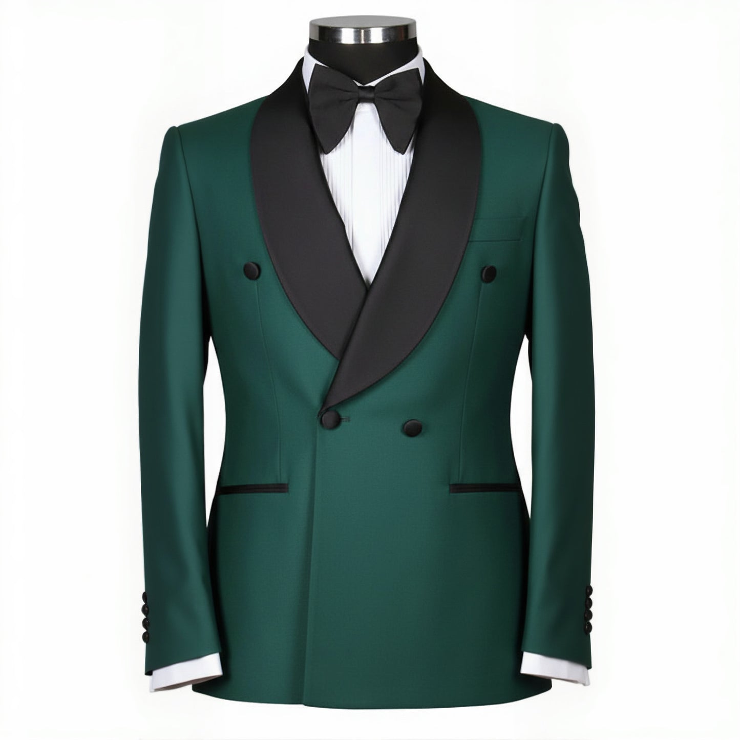 2pc Forest Green Double Breasted Tuxedo Jacket and Black Formal Trousers / Italian Pure Wool Super 110'S