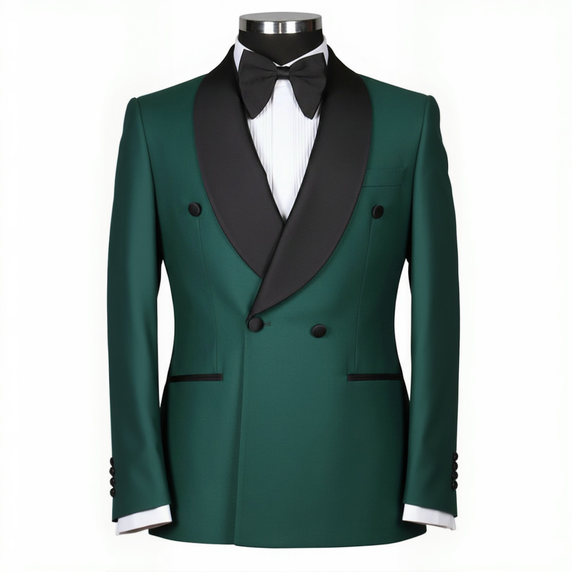 2pc Forest Green Double Breasted Tuxedo Jacket and Black Formal Trousers / Italian Pure Wool Super 110'S