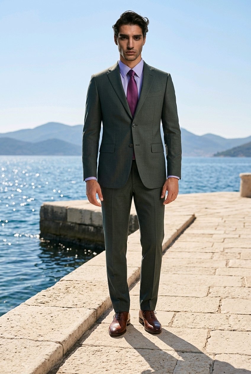 2pc Forest Green Single Breasted / Two Piece Suit Italian Pure Wool Super 110'S