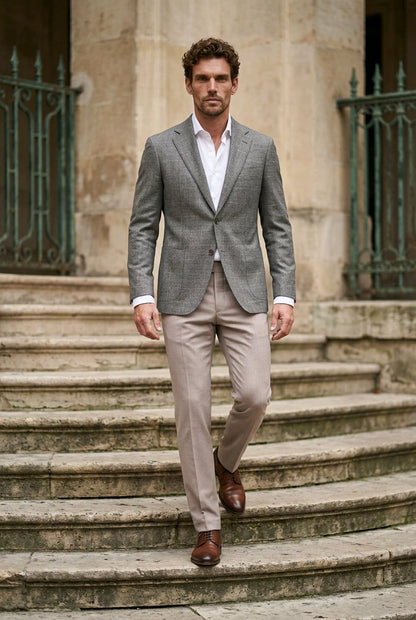 2pc Green and Orange Check Single Breasted Jacket / Plus Ivory Trousers