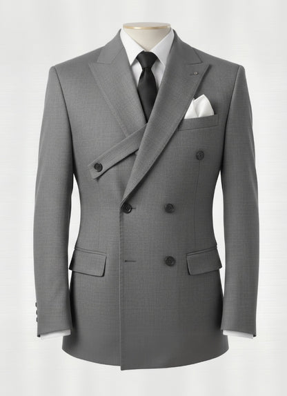 2pc Grey Double Breasted Tuxedo Jacket and  Formal Trousers / Italian Pure Wool Super