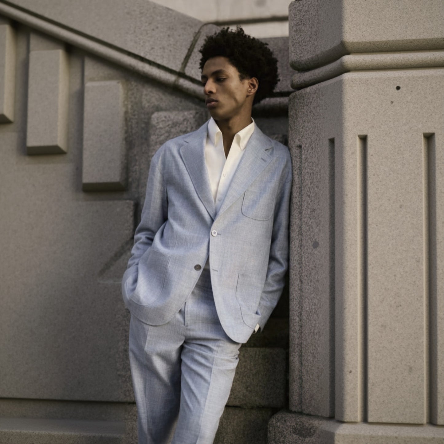 2pc Italian Light Blue Bamboo/Linen/Silk/Wool Two Piece Suit