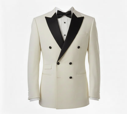 2pc Ivory Double Breasted Tuxedo Jacket and Black Formal Trousers