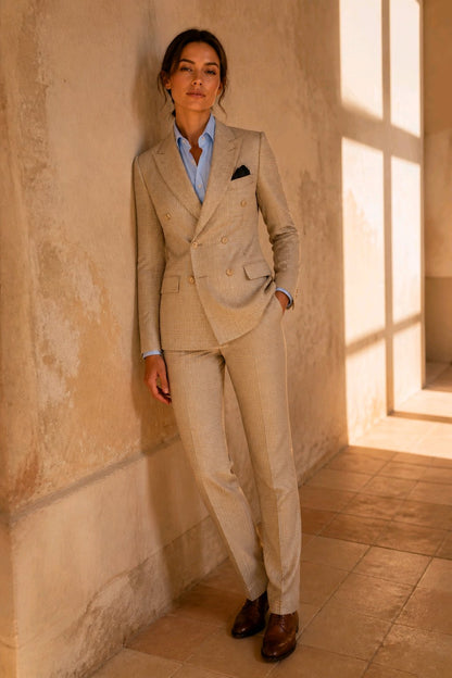 2pc Ladies Stone Double Breasted Bamboo Jacket & Matching Trousers