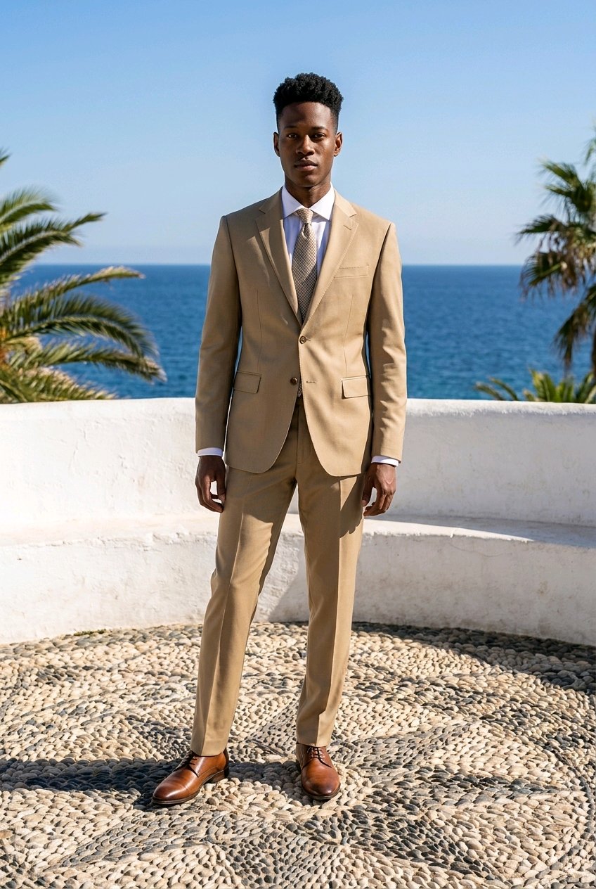 2pc Light Khaki Single Breasted / Two Piece Suit Italian Pure Wool Super 110'S