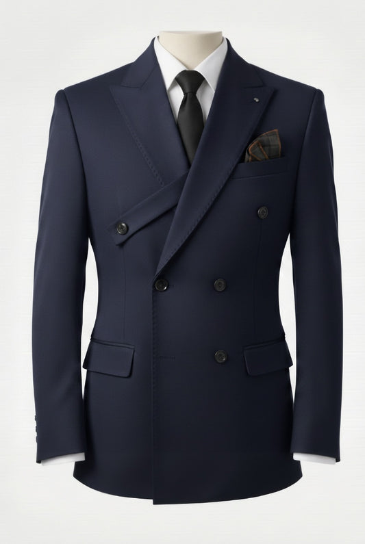 2pc Navy Double Breasted Tuxedo Jacket and Black Formal Trousers / Italian Pure Wool Super