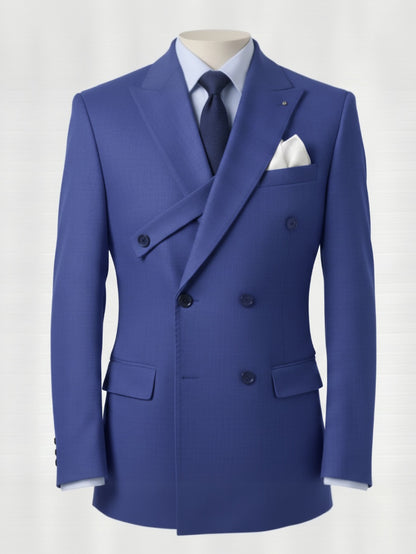 2pc Royal Blue Double Breasted Tuxedo Jacket and Black Formal Trousers / Italian Pure Wool Super 