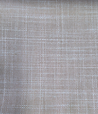 A close-up of woven fabric with a subtle plaid pattern in beige and off-white.