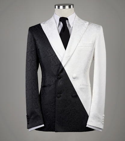 2pc White/Black Double Breasted Tuxedo Jacket and Black Formal Trousers