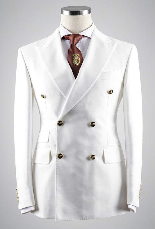 2pc White Double Breasted Tuxedo Jacket and Black Formal Trousers / Italian Pure Wool