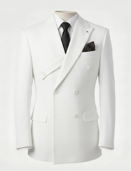 2pc White Double Breasted Tuxedo Jacket and Black Formal Trousers / Italian Pure Wool Super
