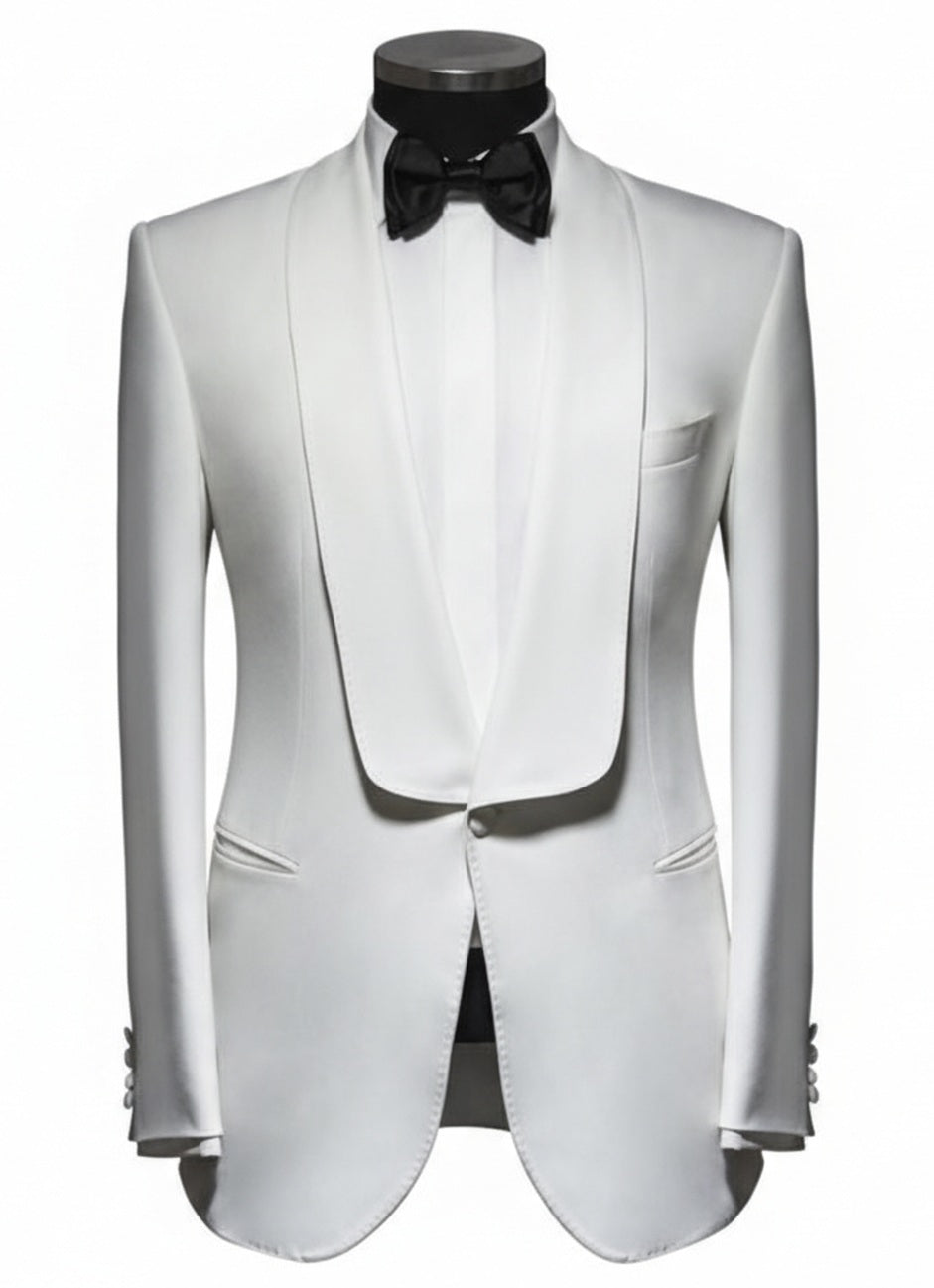 2pc White Single Breasted Tuxedo Jacket and Black Formal Trousers / Italian Pure Wool
