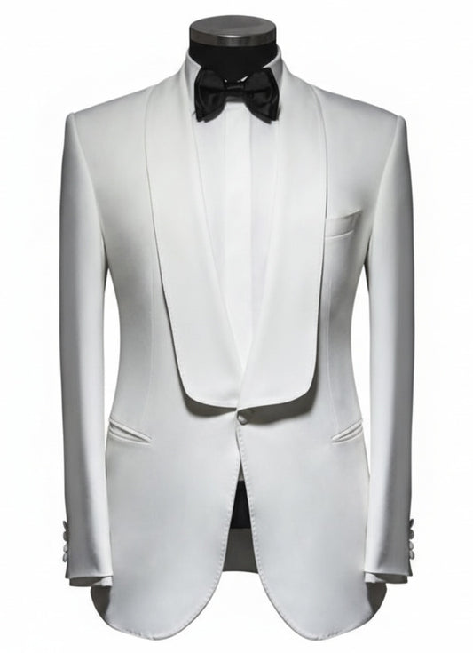 2pc White Single Breasted Tuxedo Jacket and Black Formal Trousers / Italian Pure Wool