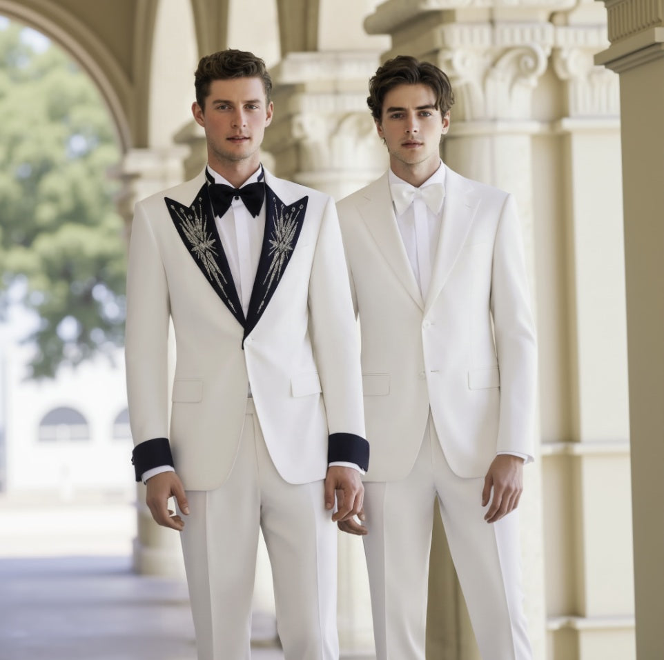 2pc White Tuxedo Single Breasted / Two Piece Suit Italian Style No B52024008