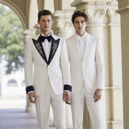 2pc White Tuxedo Single Breasted / Two Piece Suit Italian Style No B52024008