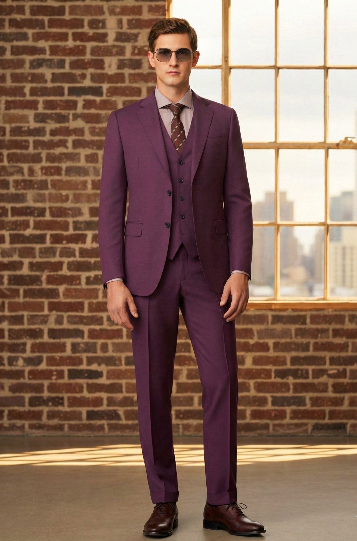 3PC Red Single Breasted / Three Piece Suit Italian Pure Wool Super 110'S