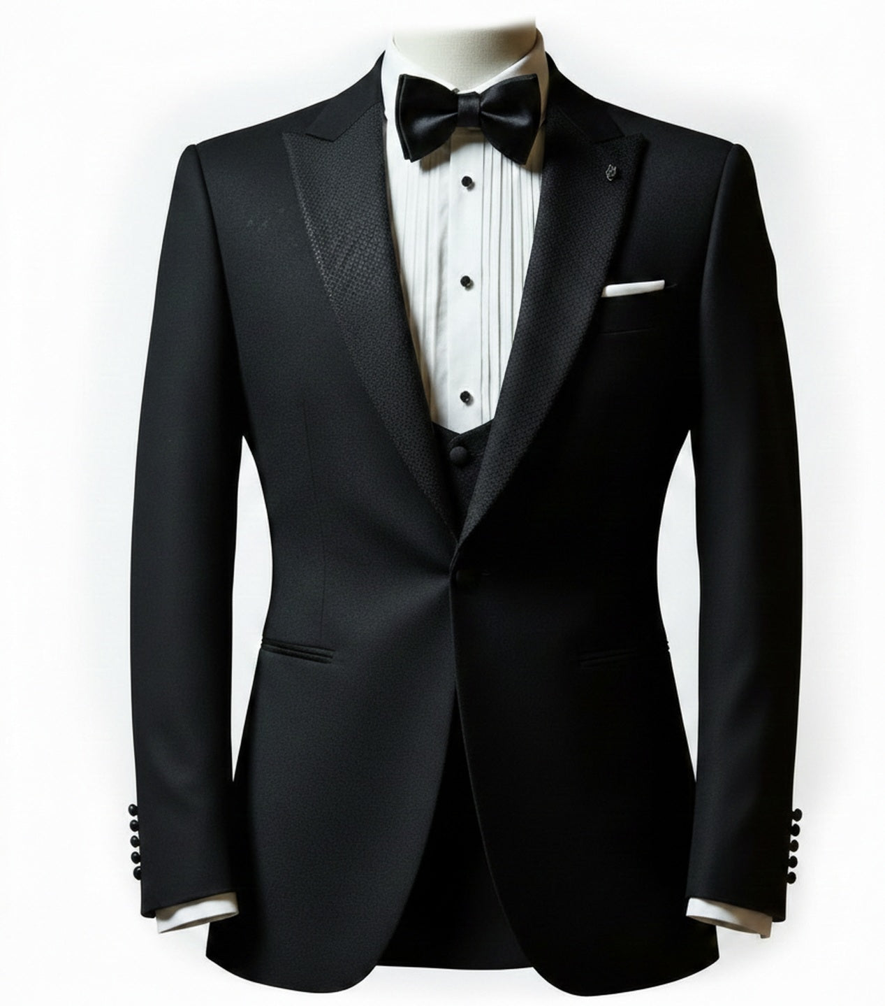 3pc Black Mohair Single Breasted Tuxedo Jacket + Waistcoat and Black Formal Trousers / Italian Pure Wool