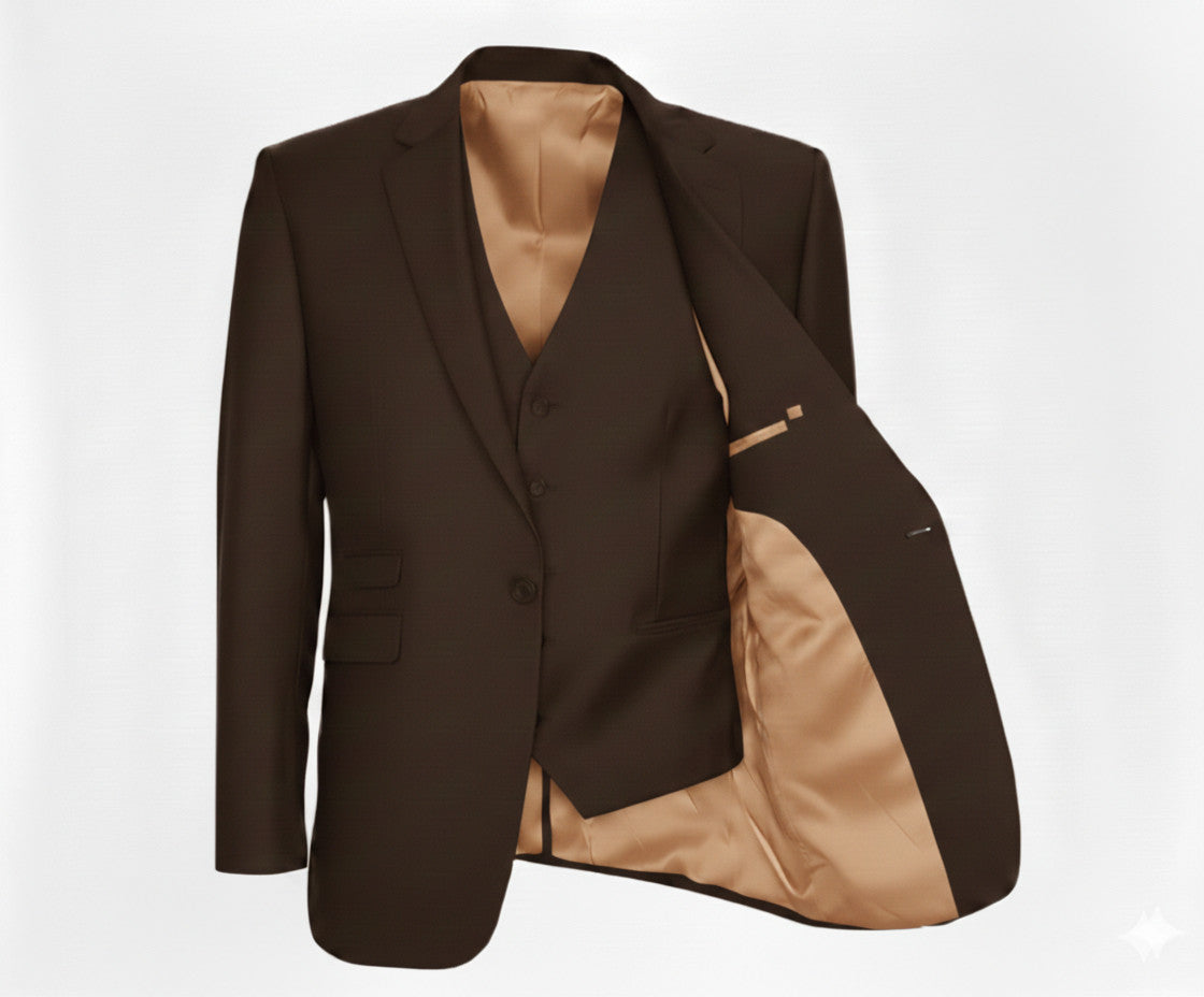 3pc Brown Single Breasted / Three Piece Suit Italian Pure Wool Super 110'S