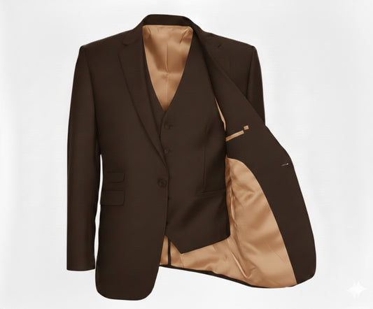 3pc Brown Single Breasted / Three Piece Suit Italian Pure Wool Super 110'S