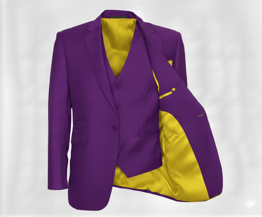 3pc Dark Purple Single Breasted / Three Piece Suit Italian Pure Wool Super 110'S